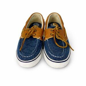Sperry Top-Sider Boat Shoes Women 7.5 Blue Denim Leather Lace Up Nautical